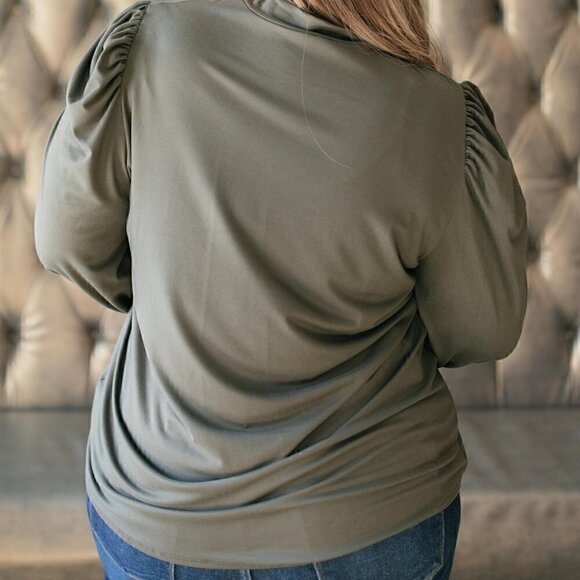 Celeste Olive Puff Sleeve Super Soft Top - Picture 2 of 3